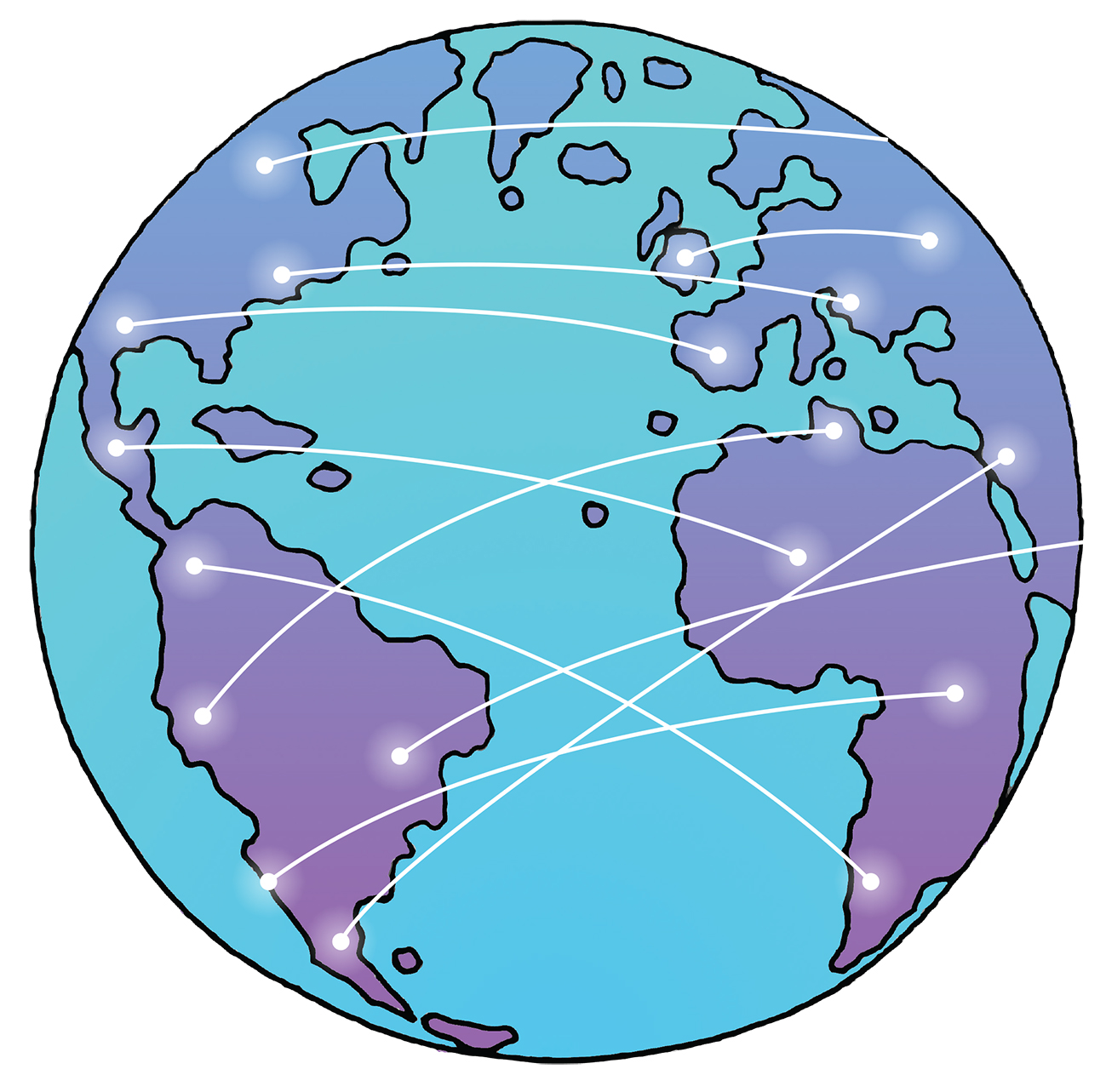 Globus i točke na raznim kontinentima koje su povezane čime nam se ukazuje na to kako je internet uistinu globalna mreža.