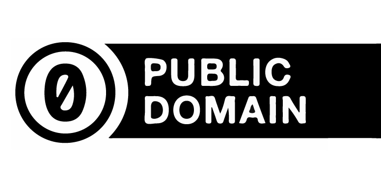 Krug u kojem je nula koja ima dijagonalnu crtu. Pored kruga piše public domain.
