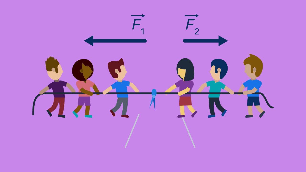 Dva tima potežu konopac s oznakom na sredini.