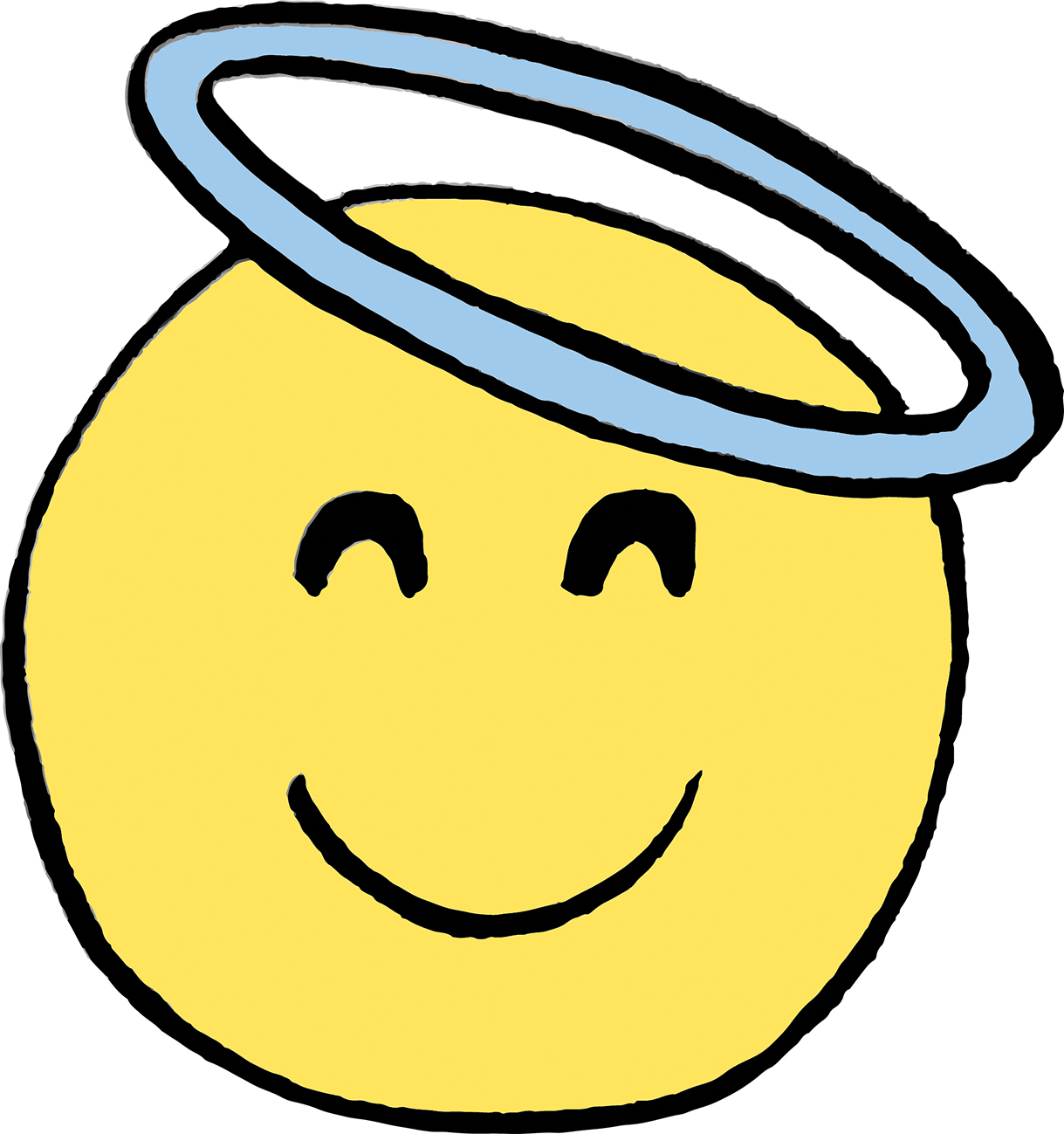 Nasmiješeni žuti emoticon kojem je iznad glave nacrtana svetačka aureola. 