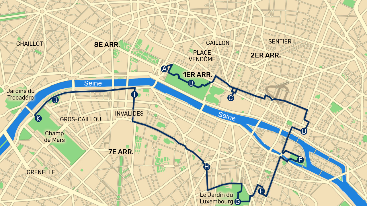 Le tour de Paris à vélo sur la carte de Paris