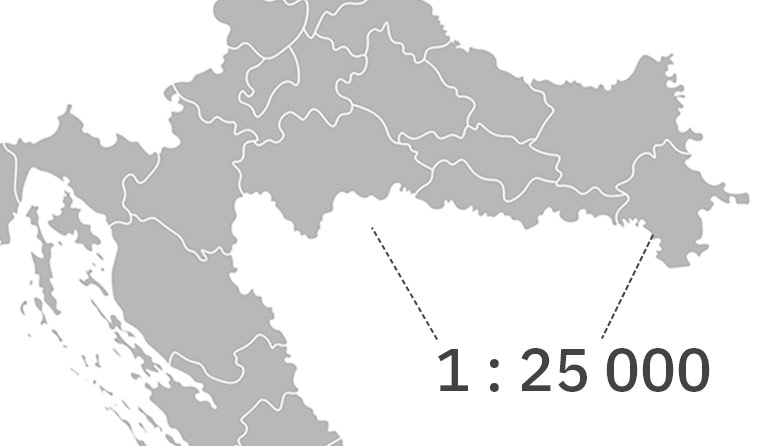Slika prikazuje kartu Hrvatske sive boje, na kojoj su ucrtane granice županija