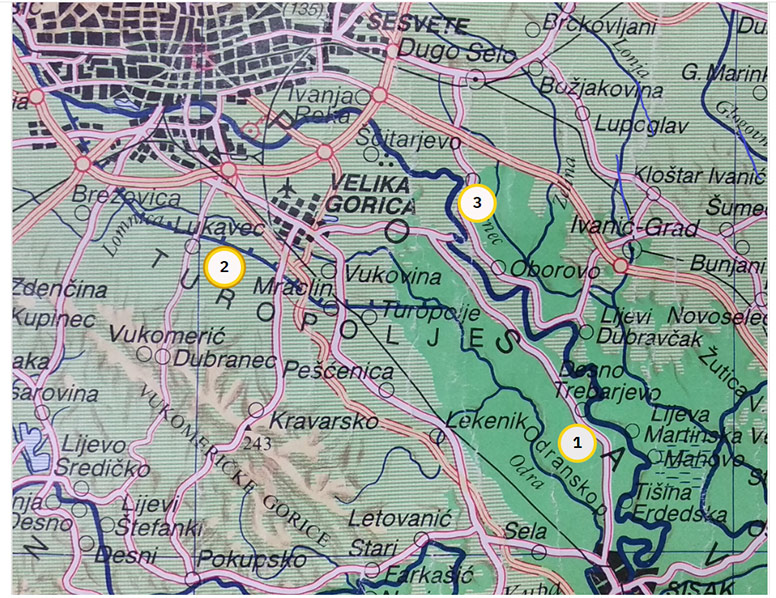 Dio karte Hrvatske na kojoj je označen kanal Sava Odra