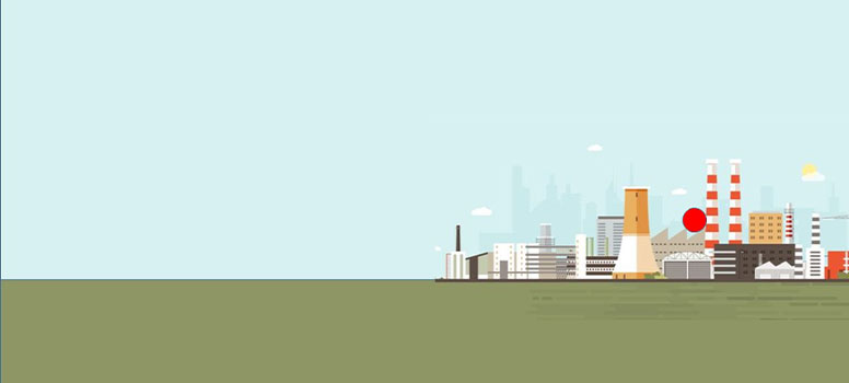 Fotografija je dvodimenzionalni grafički prikaz panorame industrijskih pogona. Vidi se plavo nebo i zeleno tlo. na tlu je u srednjemdesnom dijelu postavljen niz industrijskih zgrada, dimnjaka. Prevladavaju siva, bijela, žuta i crvena boja na zgradama. Mjerni instrument za mjerenje štetnih plinova je prikazan crvenim krugom i postavljen je ispod razine dimnjaka.