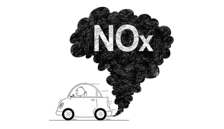 Fotografija prikazuje crtež automobila iza kojeg ostaje veliki crni oblak u kojem piše: NOX.