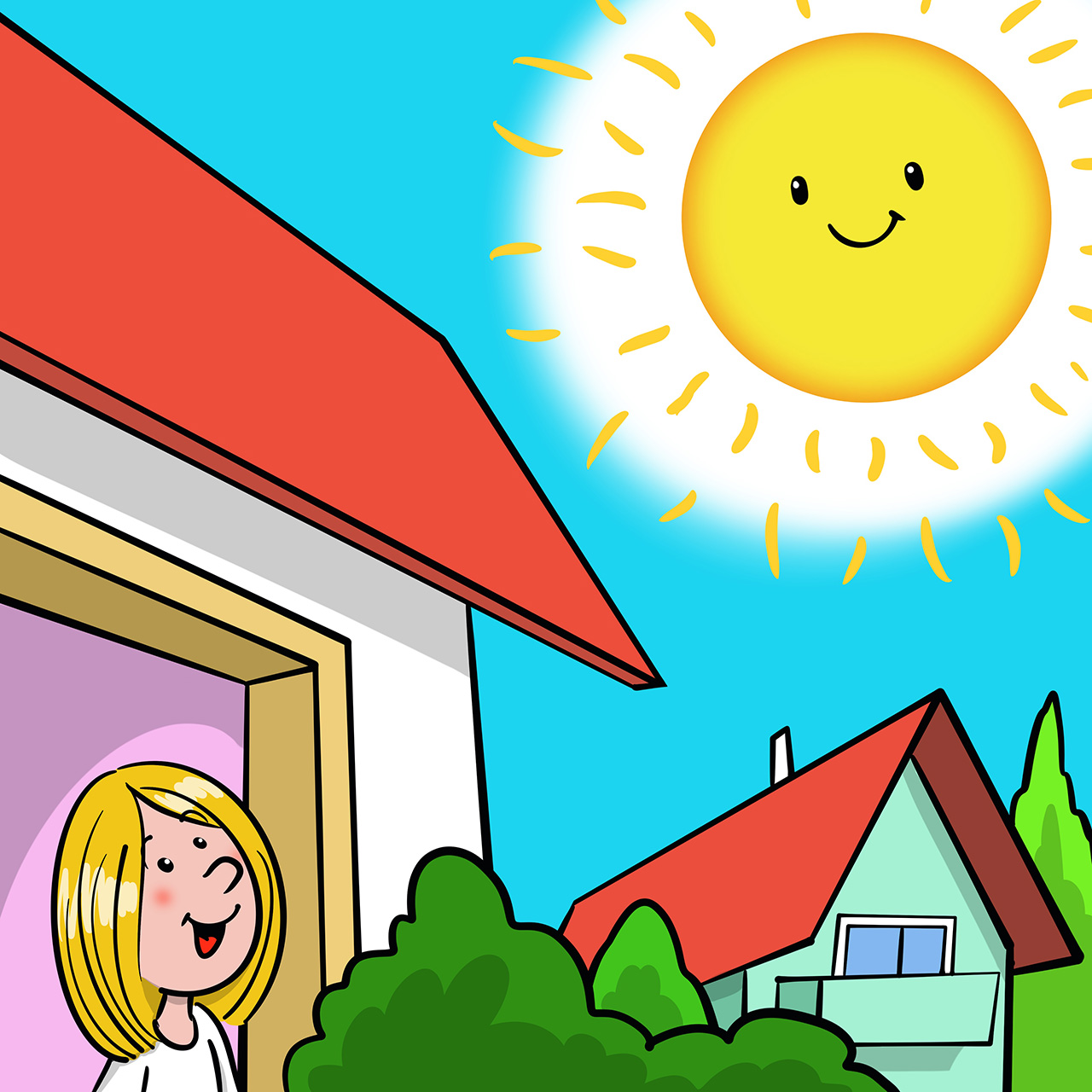 4. sličica: Sunce je treperilo i smiješilo joj se.