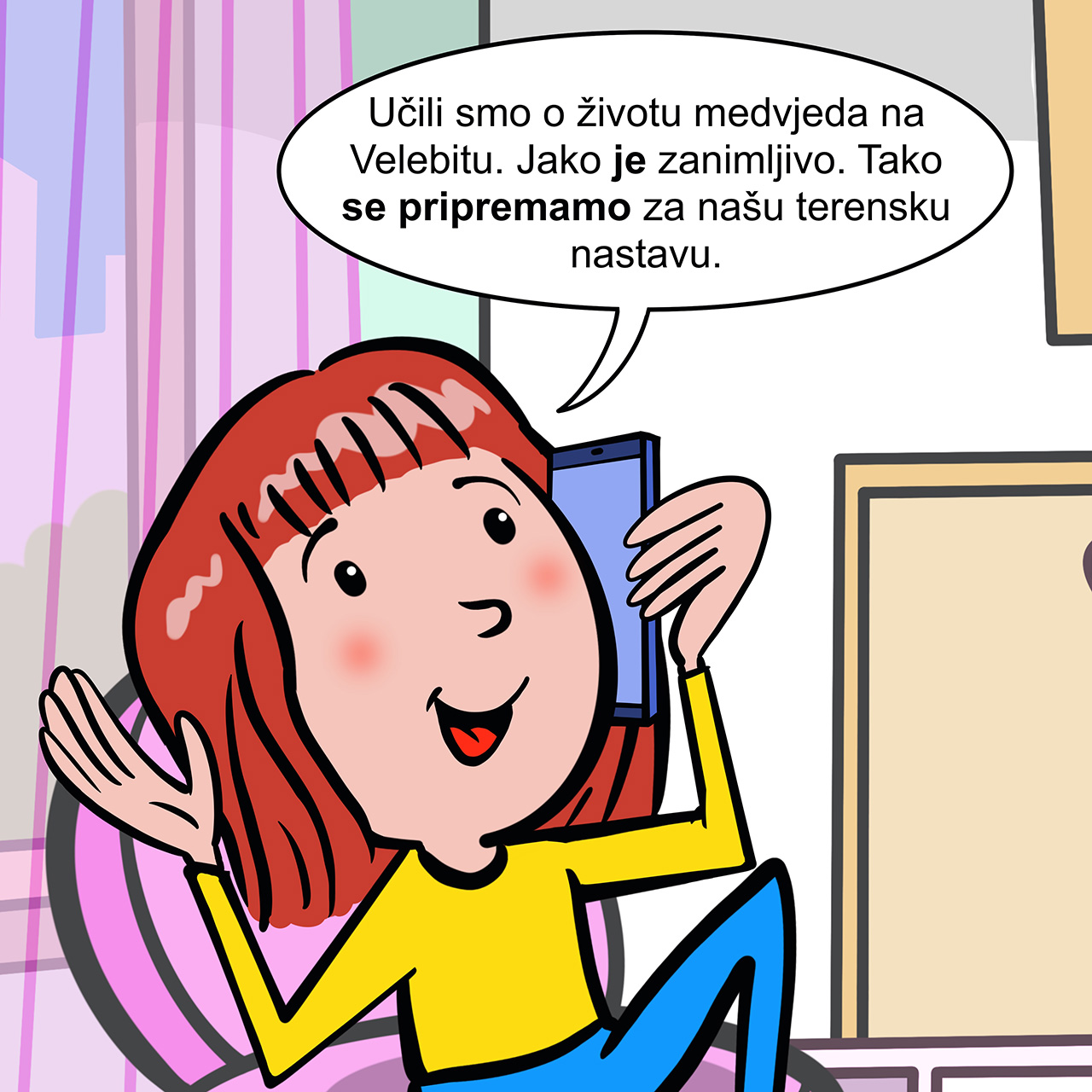 Ana odgovara da su u sklopu priprema za terensku nastavu učili o životu medvjeda na Velebitu.