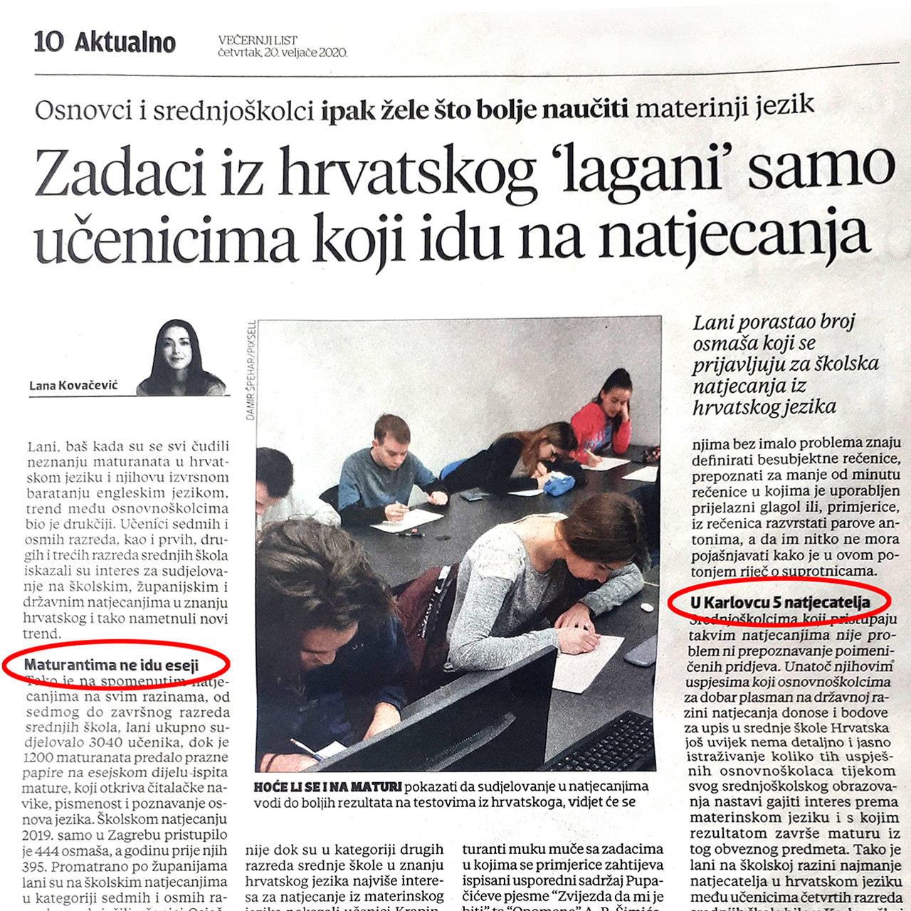 Primjer međunaslova u članku Večernjeg lista.