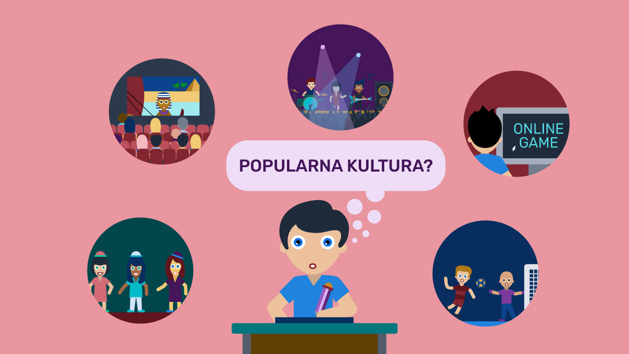 Dječak razmišlja što sve ubrajamo u popularnu kulturu; film, sport, modu, glazbu, računalne igre.