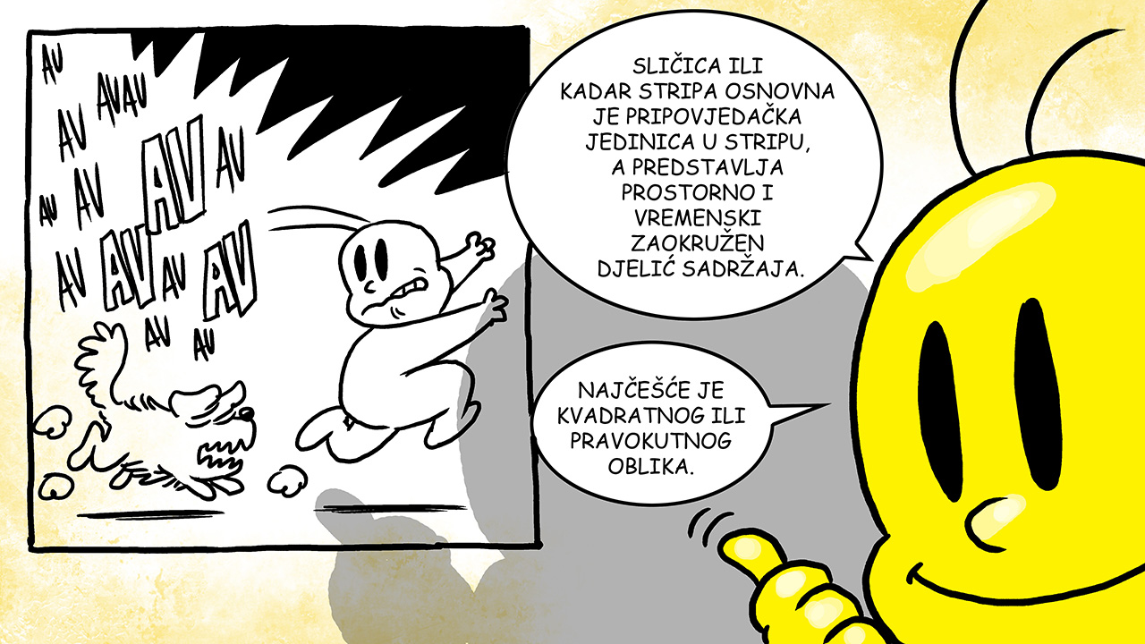 Stripko pojašnjava pripovjedačku jedinicu stripa, sličicu ili kadar stripa.