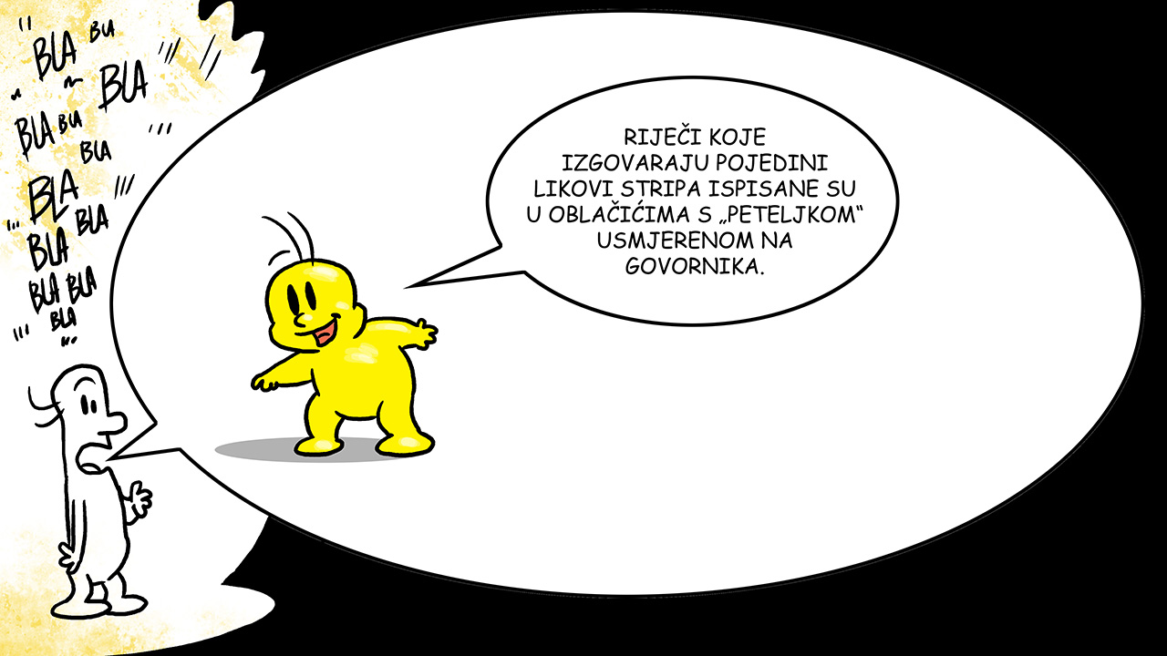 Pokazuje nam kako su ispisane riječi koje izgovaraju likovi u stripu.