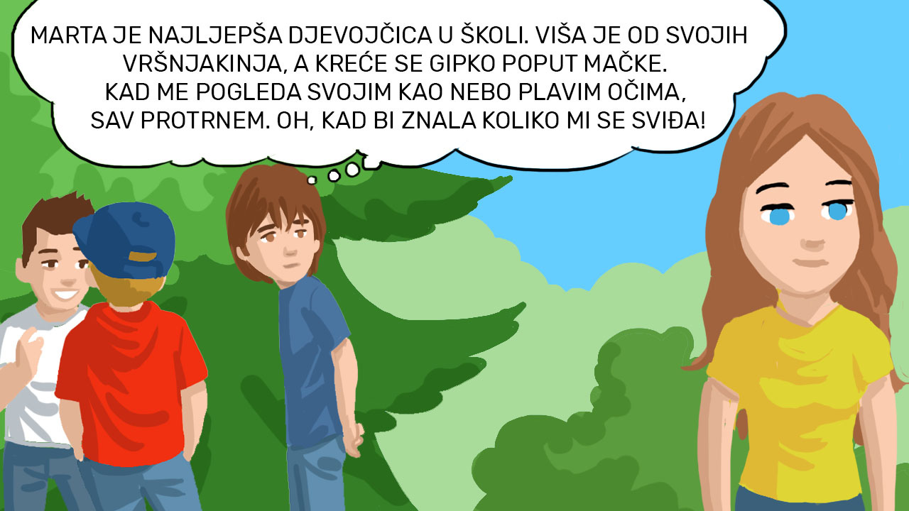 Luka promatra Martu i opisuje je subjektivno. 