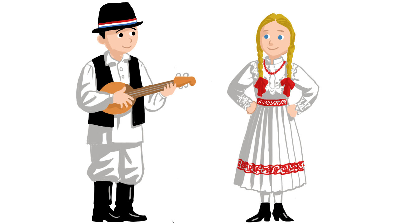 Dječak i djevojčica odjeveni u narodne nošnje.
