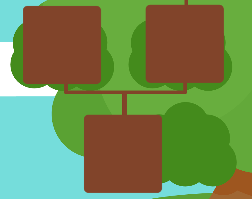 a family tree with empty slots to the top left, top right and bottom center