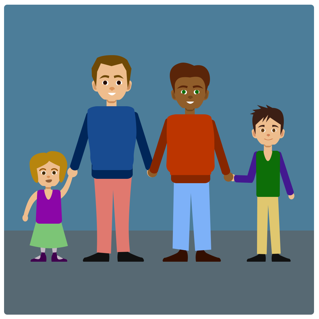 two men and two children