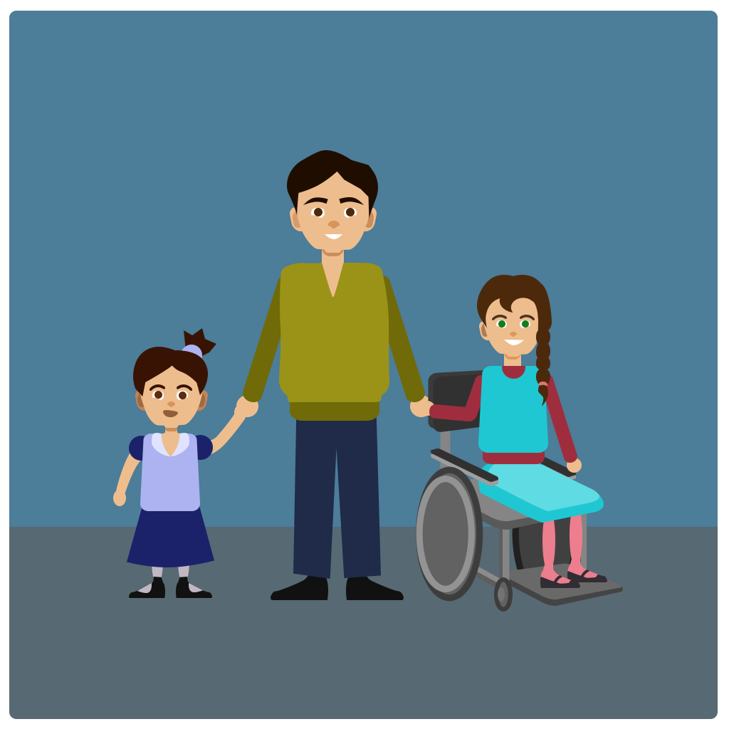 a man and two children