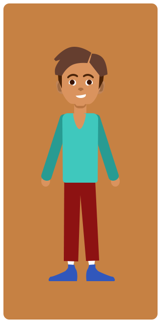 A tall thin child with brown hair and brown eyes.