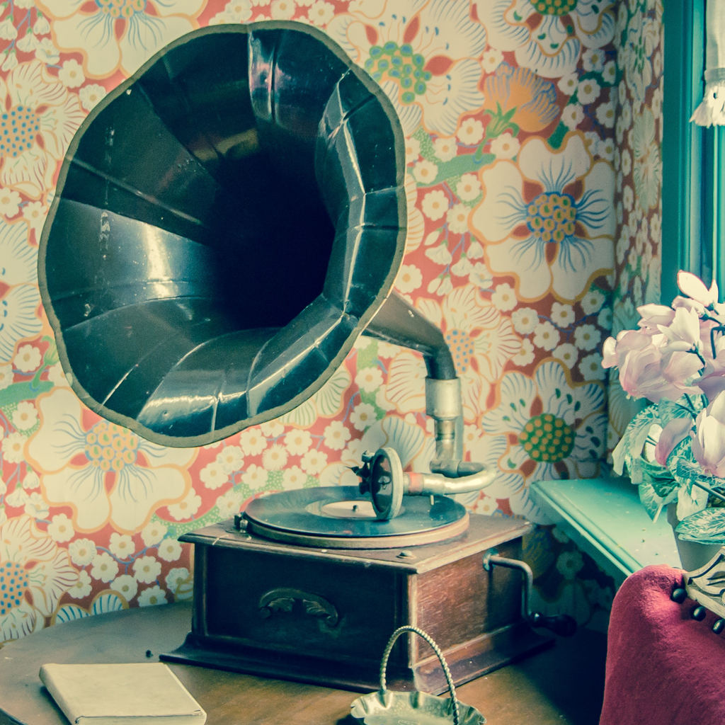 Music being played by a gramophone.