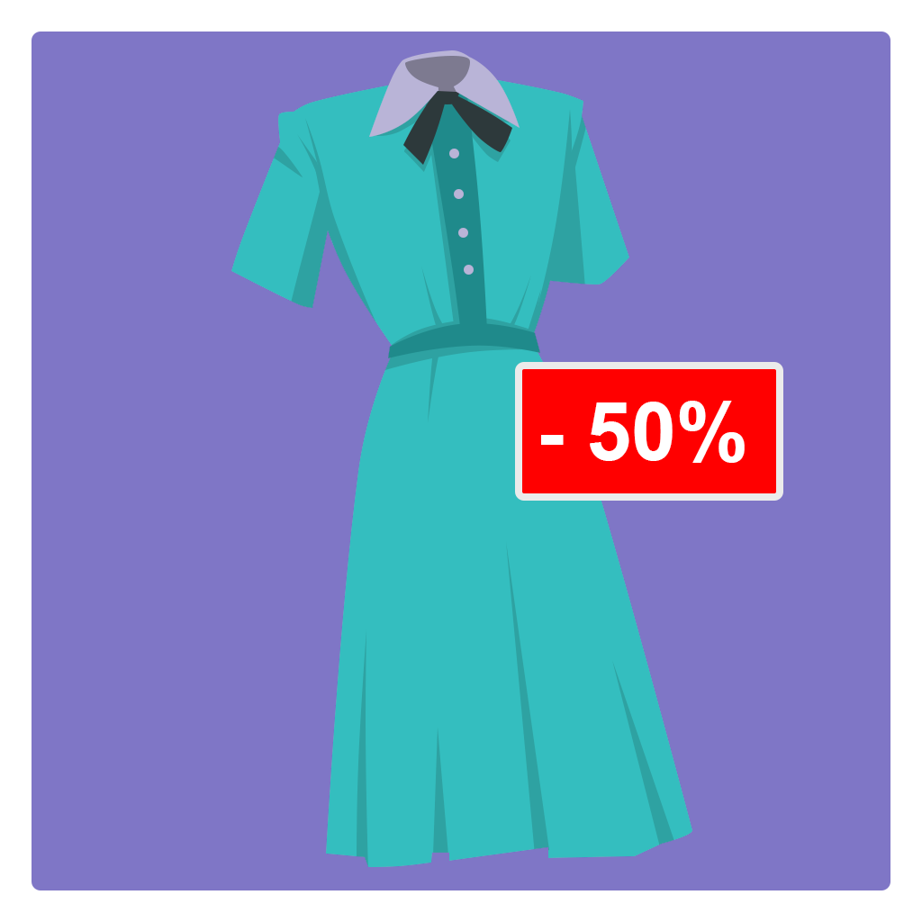 A dress being sold at 50% off.