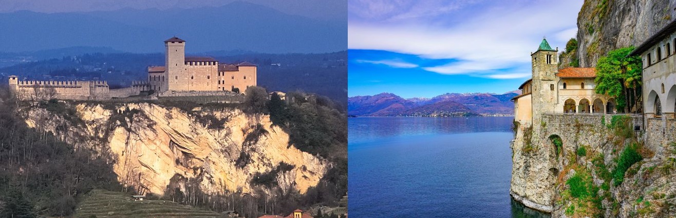 Lijeva slika prikazuje dvorac, a desna samostan na jezeru Lago Maggiore.