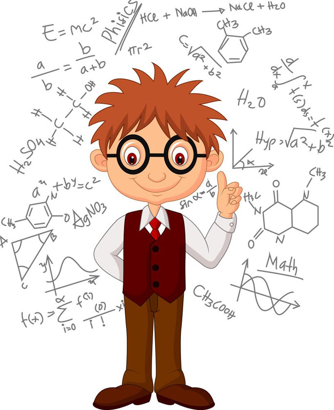 Slika prikazuje dječaka oko kojeg su ispisane brojne matematičke formule.