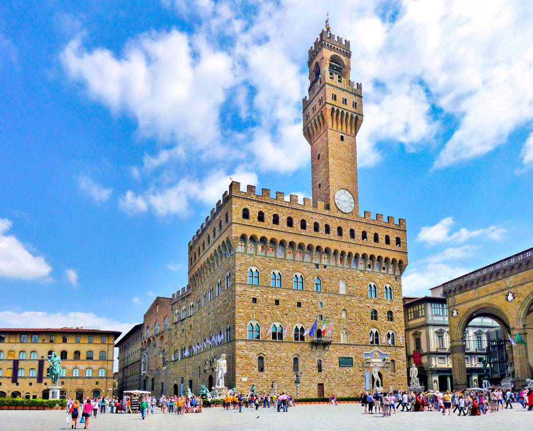 Slika prikazuje Palazzo Vecchio u Firenci.