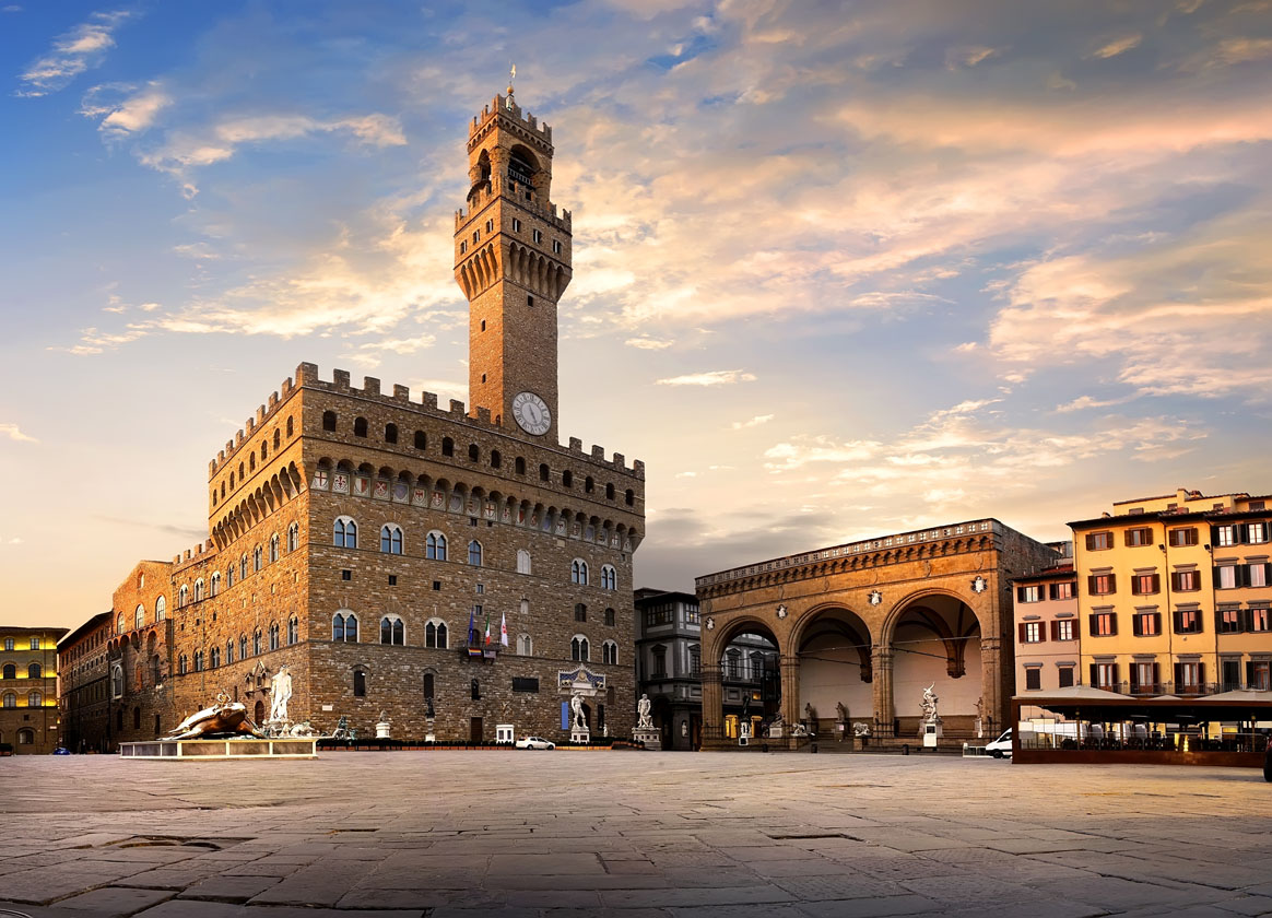 Slika prikazuje trg Piazza della Signoria u Firenci.