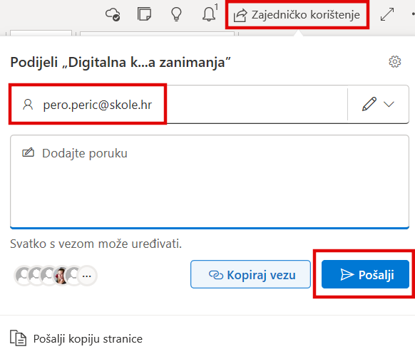Slika opcije <em>zajedničko korištenje.</em>