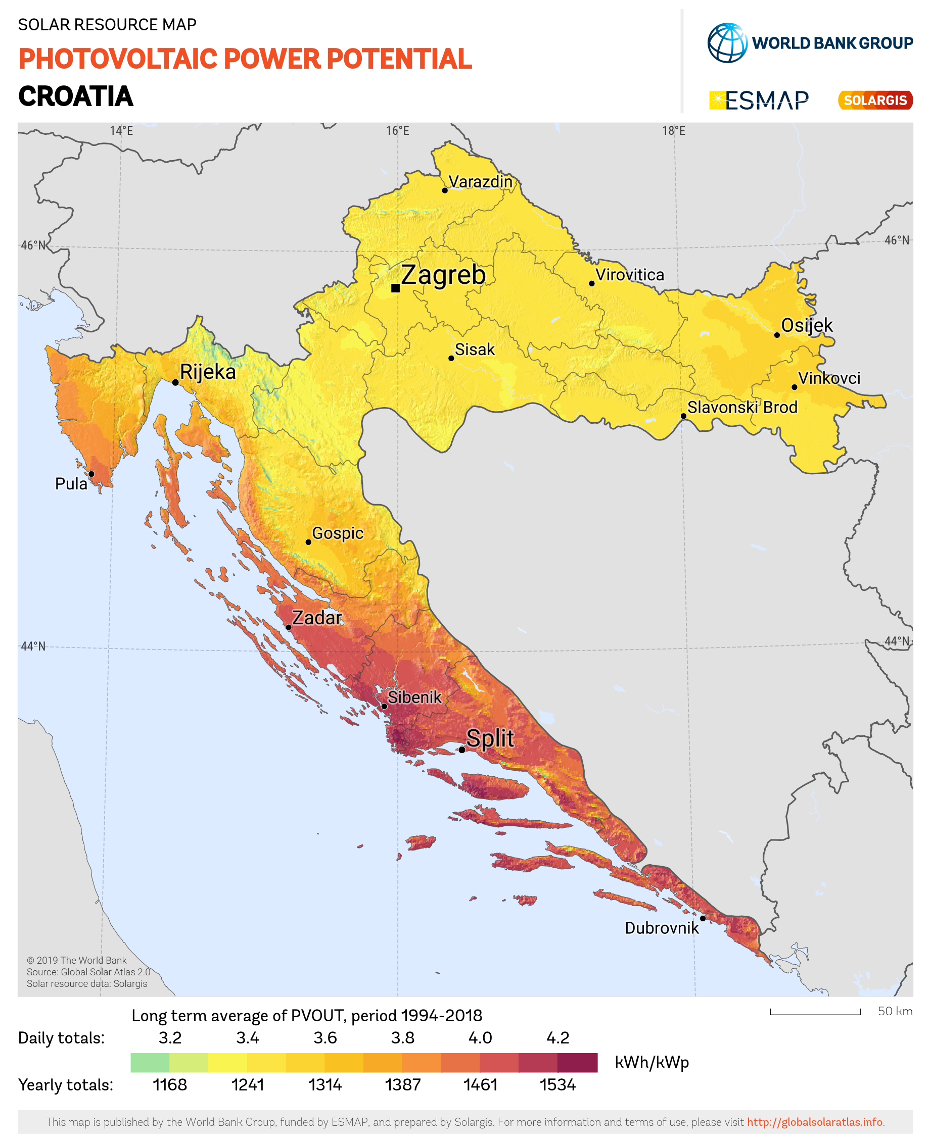 Globalno horizontalno zračenje u Hrvatskoj