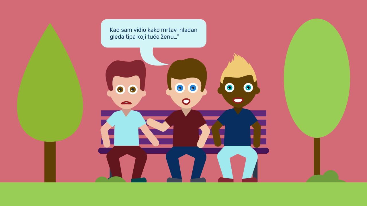 Tri dječaka sjede na klupi u parku, a srednji drugoj dvojici pripovijeda događaj kojemu je svjedočio. 