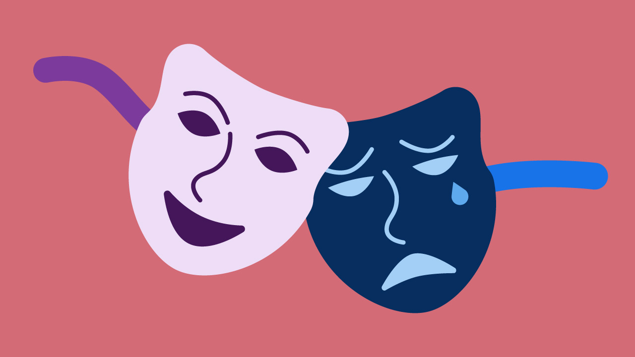 Tragična i komična kazališna maska u starogrčkom teatru.
