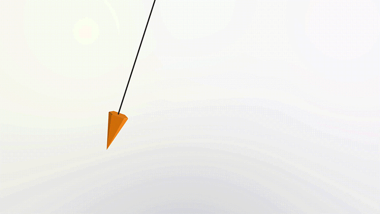 Prikazano je Focaultovo njihalo. Pisaljka na vrhu Foulcoultovog njihala ima oblik šesterostrane piramide, naranđasto-smeđe boje, okrenuta vrhom prema dolje. Focaltovo njihalo se njiše i svojim vrhom – naranđaste boje ispisuje crvene krivulje u obliku 8 latica cvijeta