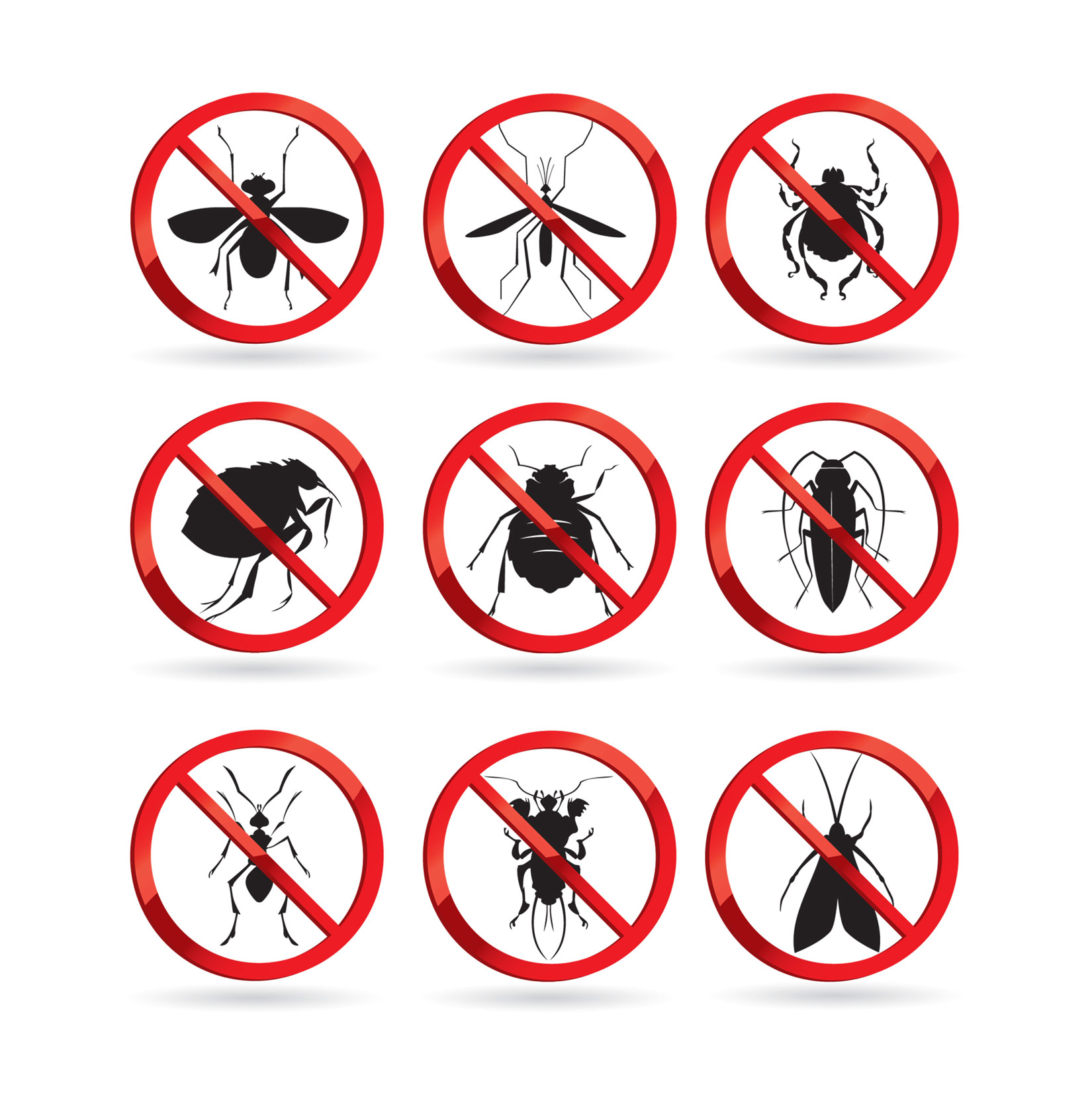 Fotografija prikazuje znakove koje nalazimo na sredstvima za zaštitu od insekata. Nacrtane se različite vrste insekata, poput muha i komaraca te precrtane crvenom crtom.