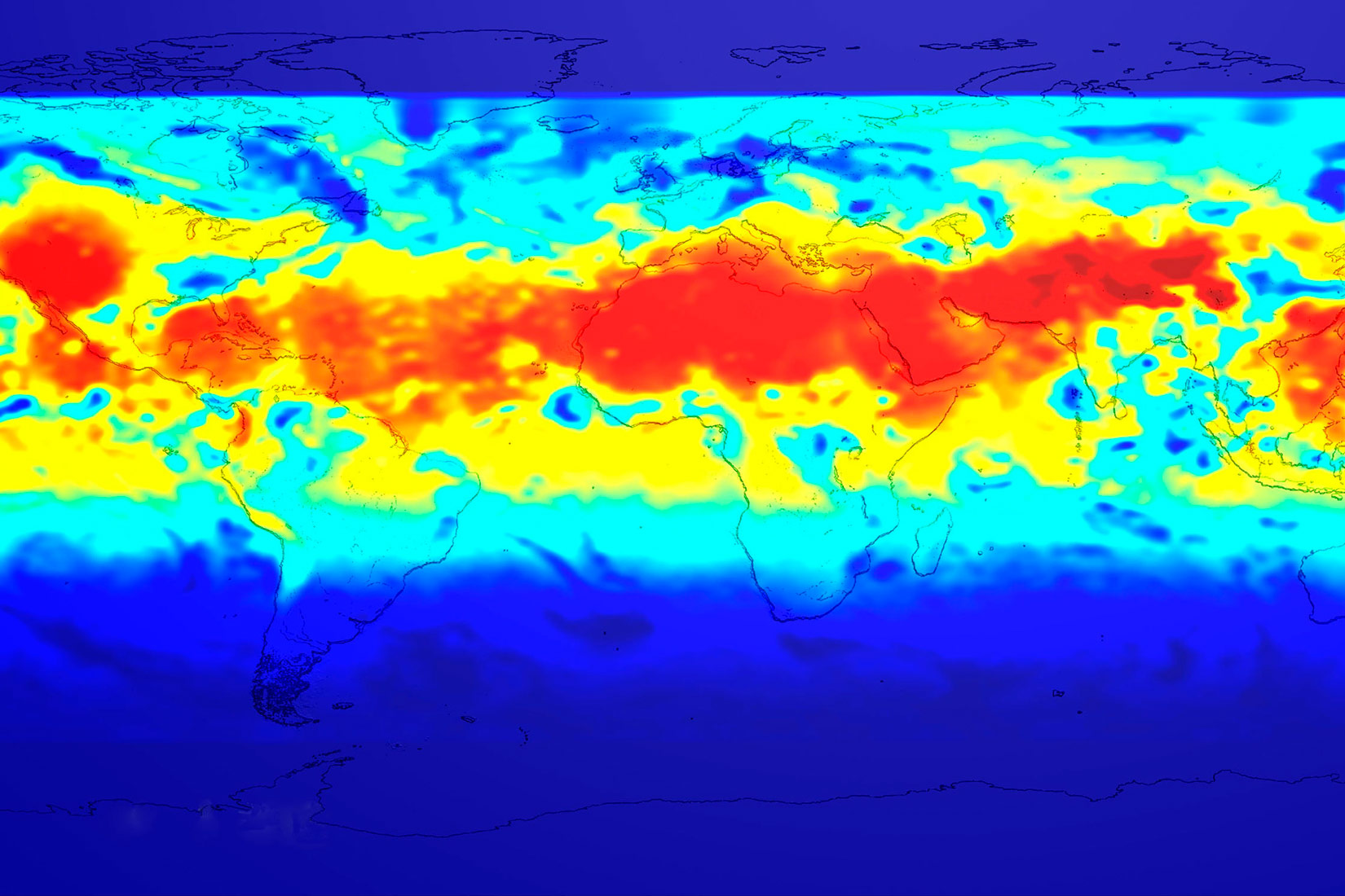 Slika 2. Slika prikazuje količinu UV zračenja na različitim područjima Zemlje.