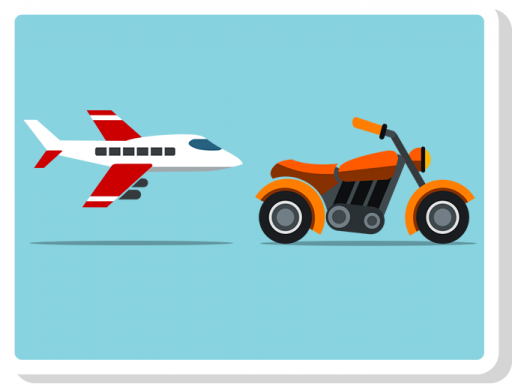 An airplane - a motorbike