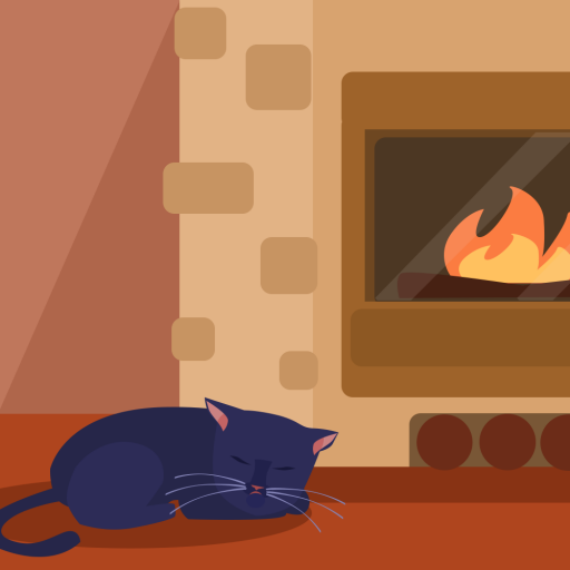 Cat is sleeping near fireplace