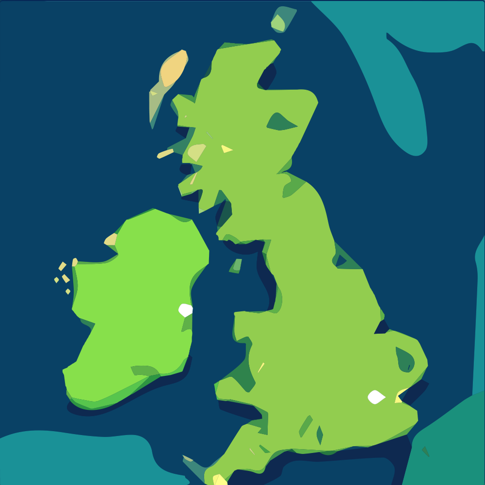 Map of UK and Ireland with their capitals, London and Dublin.