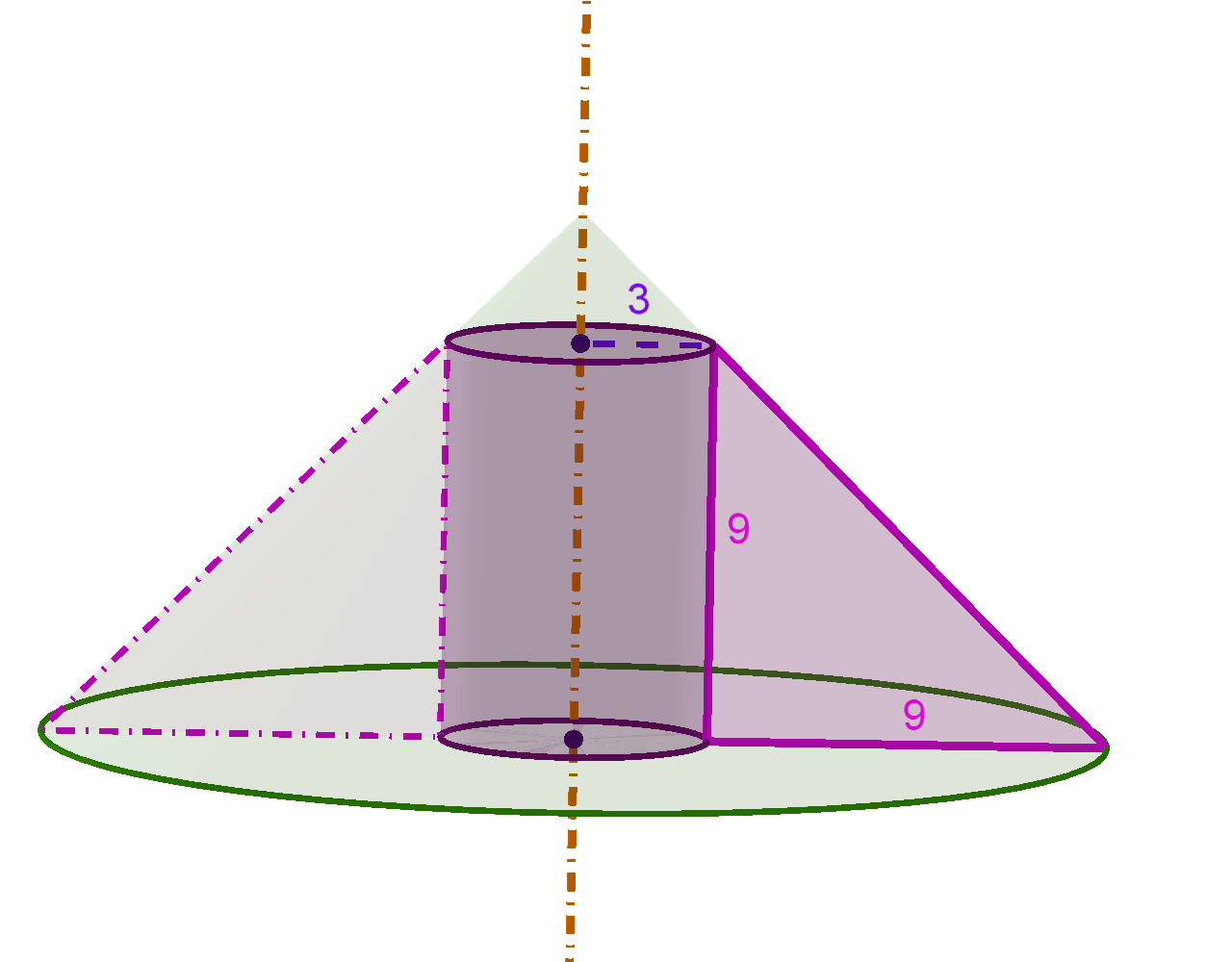 Rotacijsko tijelo nastalo rotacijom pravokutnog trokuta iz zadatka.