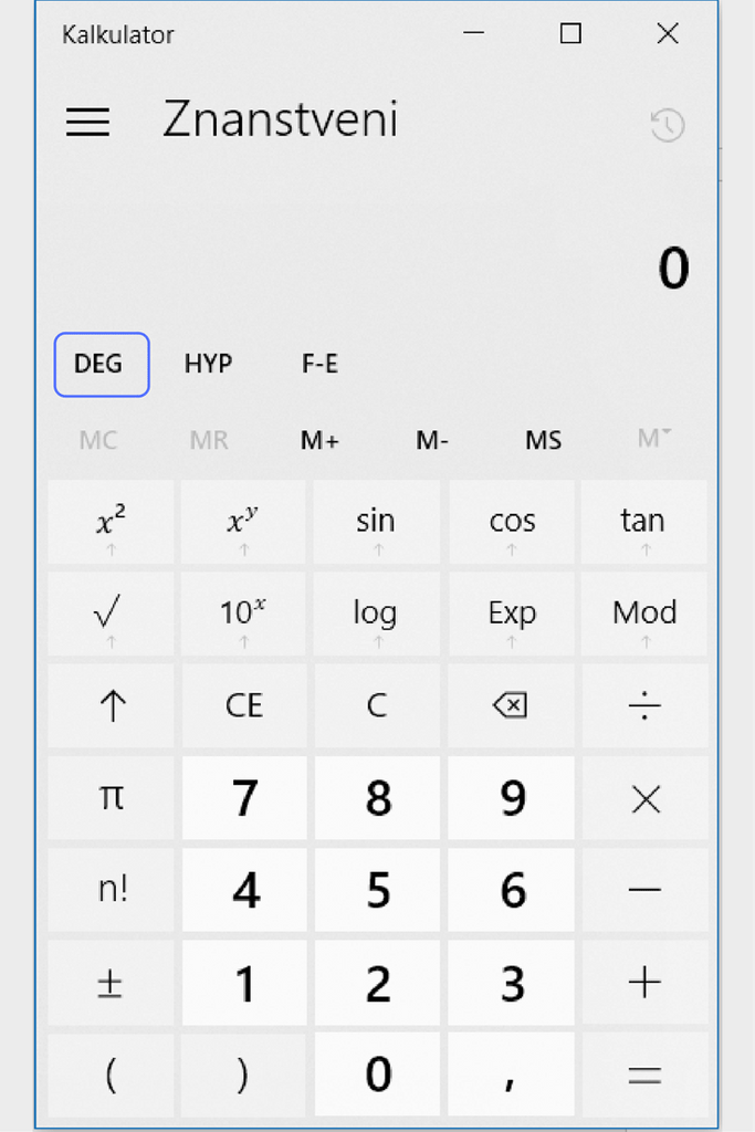 Kalkulator 1 - oznaka za stupnjeve