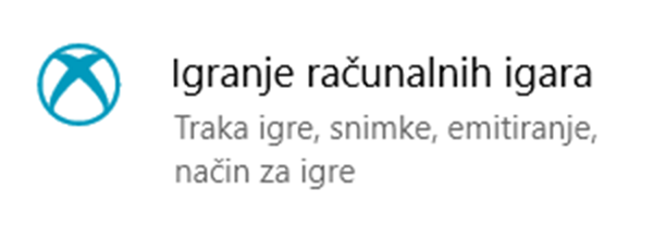 Ikona i pripadajući opis Igranja računalnih igara u u Postavkama sustava.