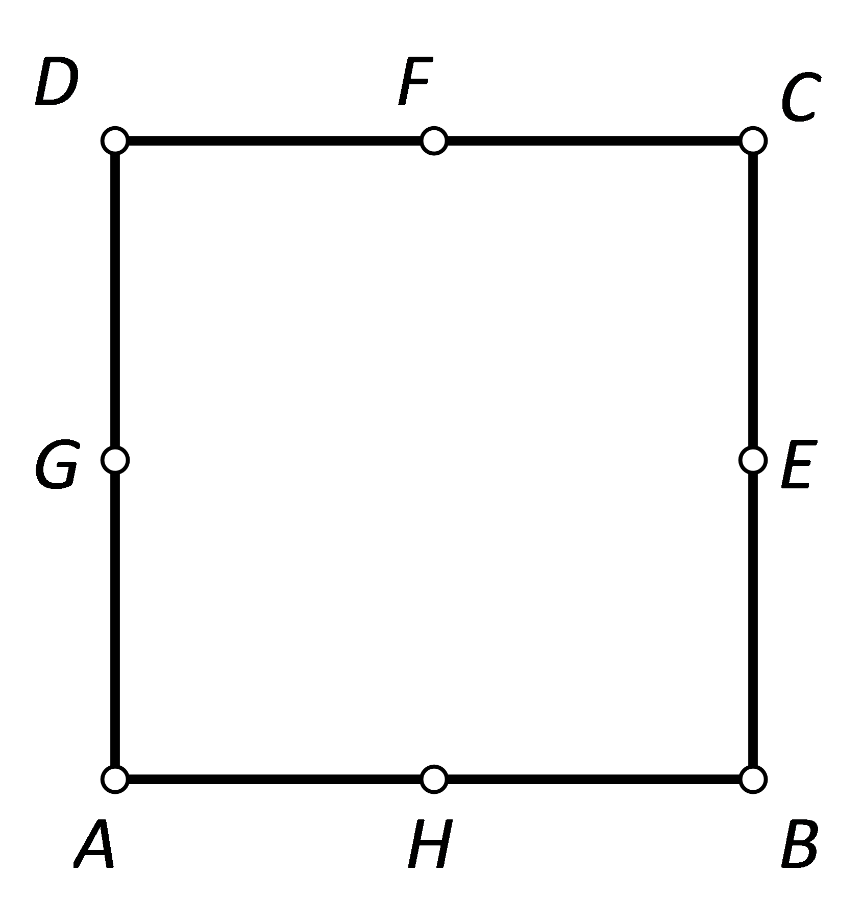 Na slici ke kvadrat ABCD i polovišta stranica redom počevši od stranice AB: H, E, F, G.