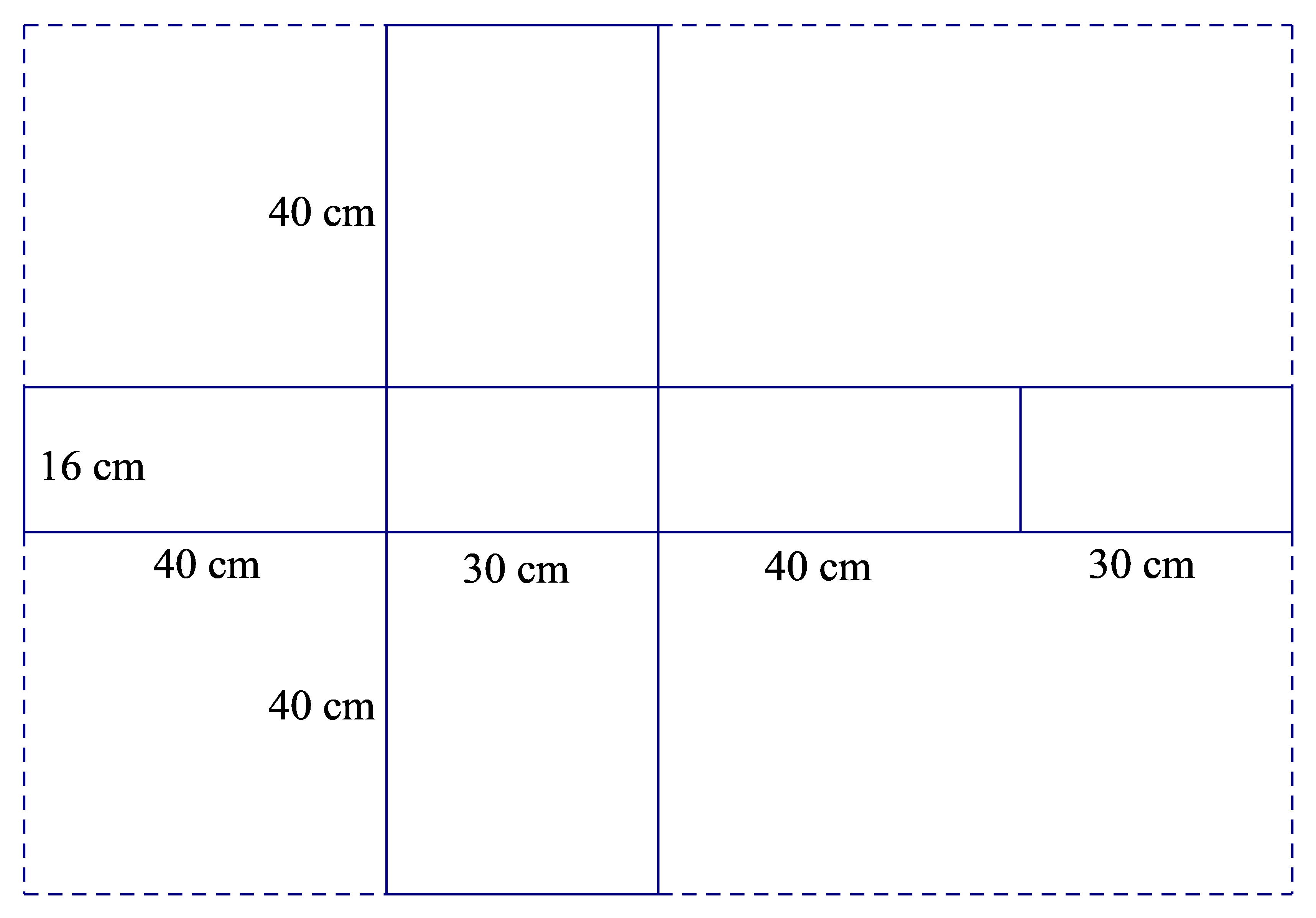 Slika prikazuje mrežu kvadra na papiru za zamatanje s dimenzijama strana prema uputama iz uvodnog zadatka.