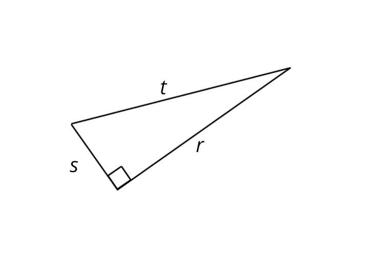 Na slici je pravokutan trokut  sa katetama duljine s, r i hipotenuzom duljine t