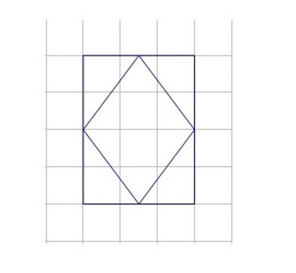 Na slici u kvadratnoj mreži je romb upisan u pravokutnik stranica duljine 3 i 4 jedinična kvadrata. Vrhovi romba su na polovištima stranica kvadrata.