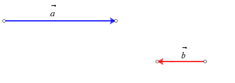 Slika prikazuje dva kolinearna vektora suprotnih orijentacija.