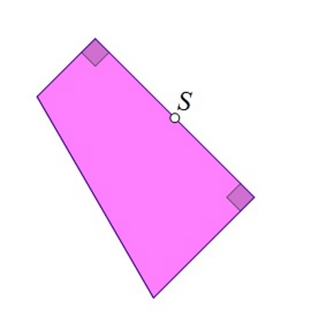 Na slici je pravokutni trapez i istaknuta točka S polovište visine trapeza.