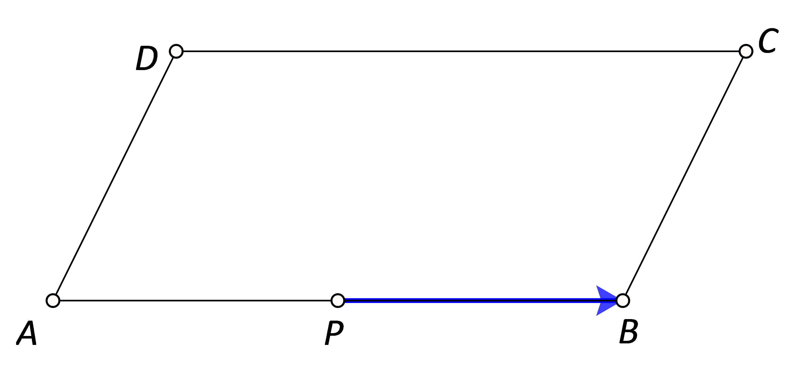 Na slici je paralelogram ABCD i vektor PB (pri čemu je P polovište stranice AB paralelograma ABCD).