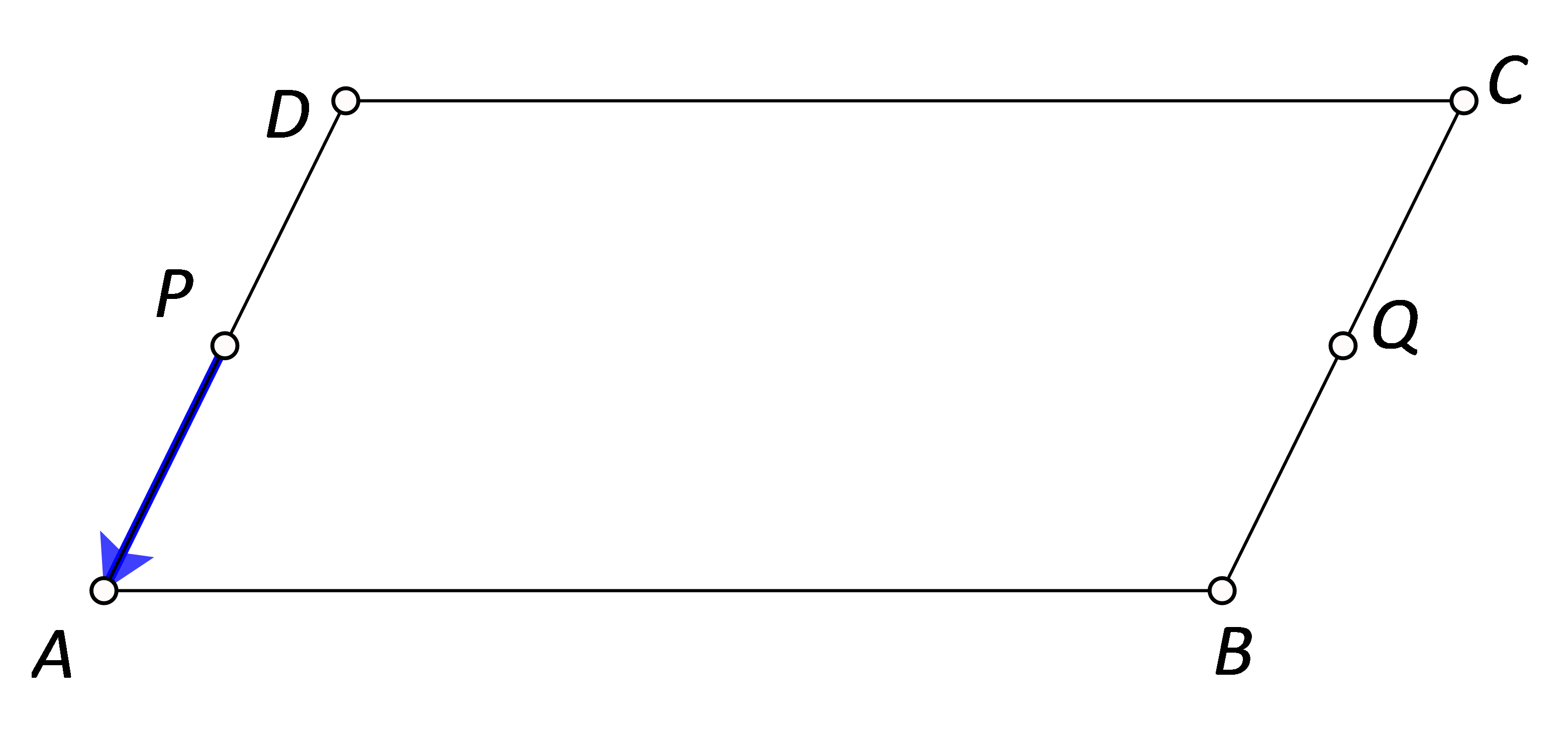 Na slici je paralelogram ABCD i vektor PA (pri čemu je P polovište stranice AD, a Q polovište stranice BC paralelograma ABCD).