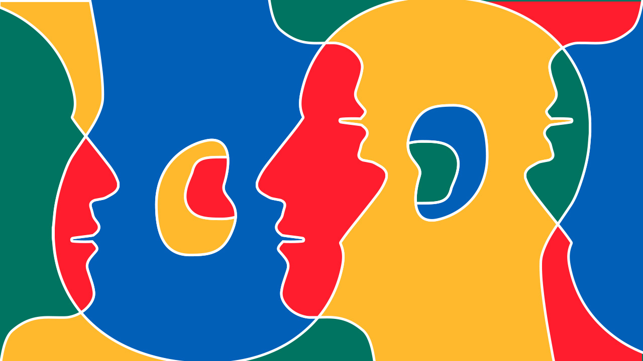 Plakat u povodu Europskog dana jezika prikazuje crteže ljudskih glava u različitim bojama koje govore i slušaju.