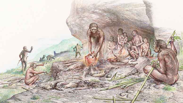 Ilustracija života ljudi (homo erectus) od prije 300 000 godina